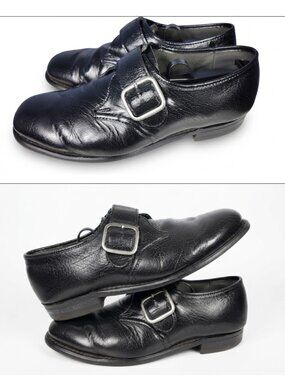 Vintage Men's Black Leather Monk Strap Dress Shoes | Size 9.5 EEE Extra Wide | M
